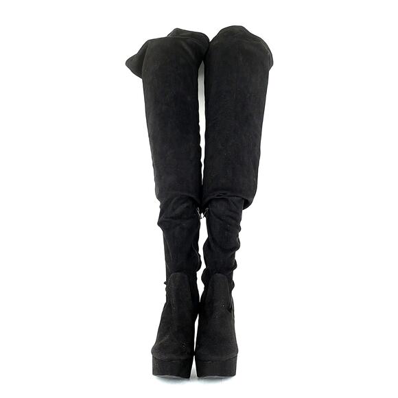 H & M Thigh High Platform Boots Stretch Faux Suede Black 10 - Picture 10 of 16